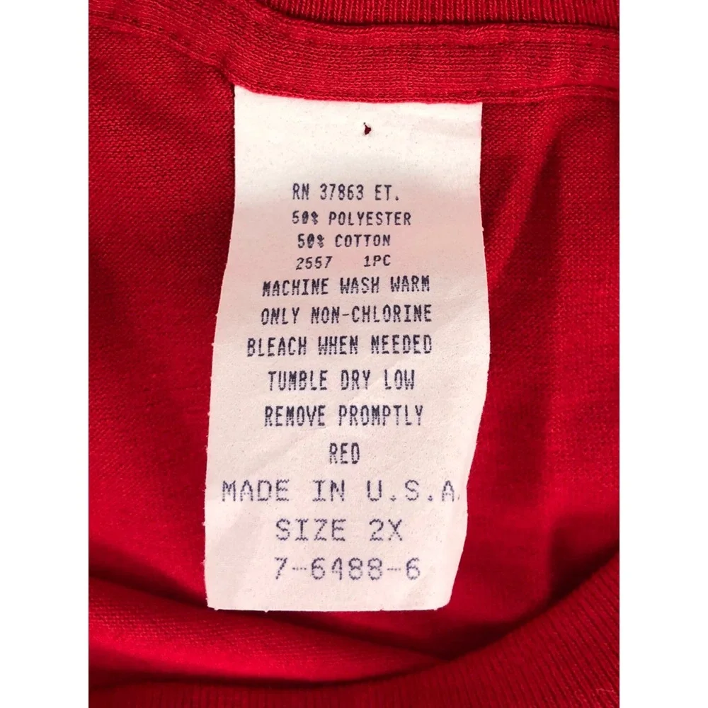 Vintage Men 2XL Shirt Single Stitch Red Made In USA Cotton Blend Blank 50/50 EUC